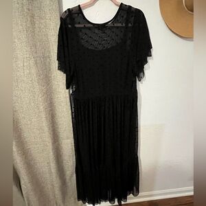 Torrid size 3 long black velvet polkadot dress with under dress.